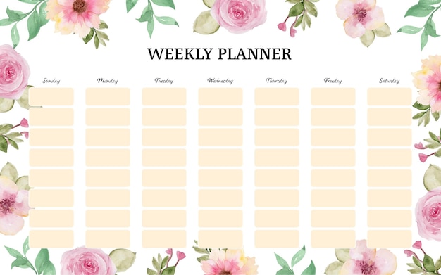 Free vector pretty pink watercolor floral weekly planner