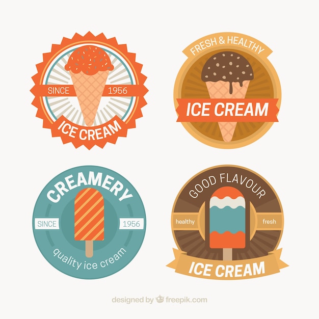 Free vector pretty selection of colored badges with ice creams