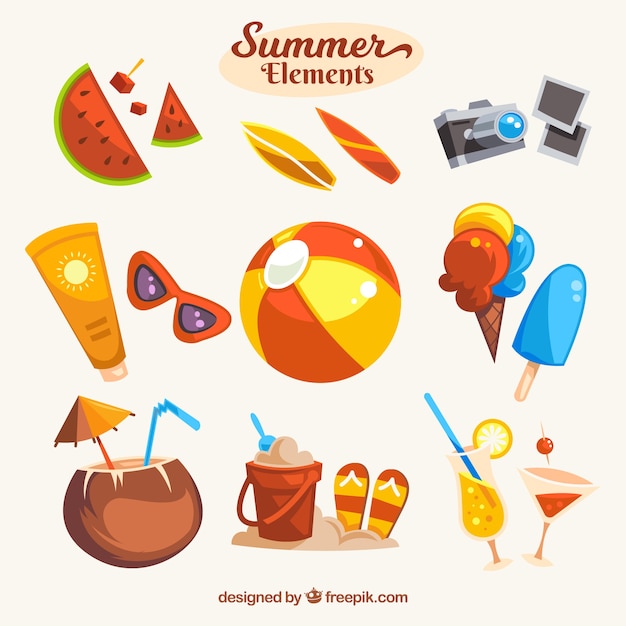 Free vector pretty set of summer objects