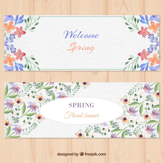 Free vector pretty spring banners in watercolor