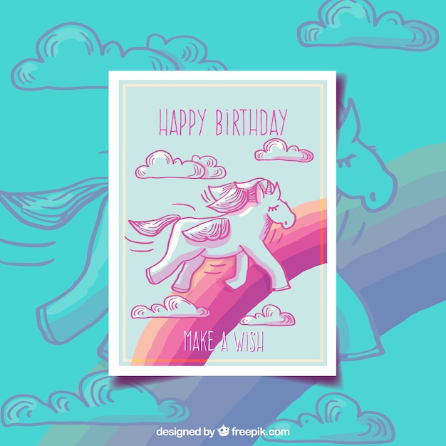 Pretty unicorn and rainbow birthday card