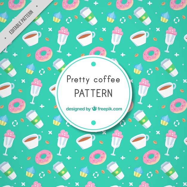 Pretty vintage pattern of sweets and coffee