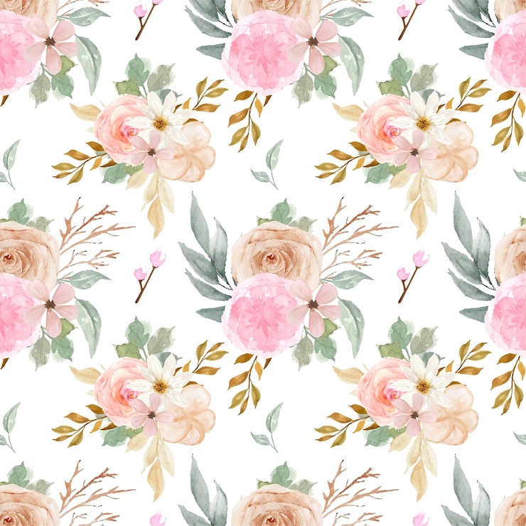 Free Vector pretty vintage pink and white floral seamless pattern