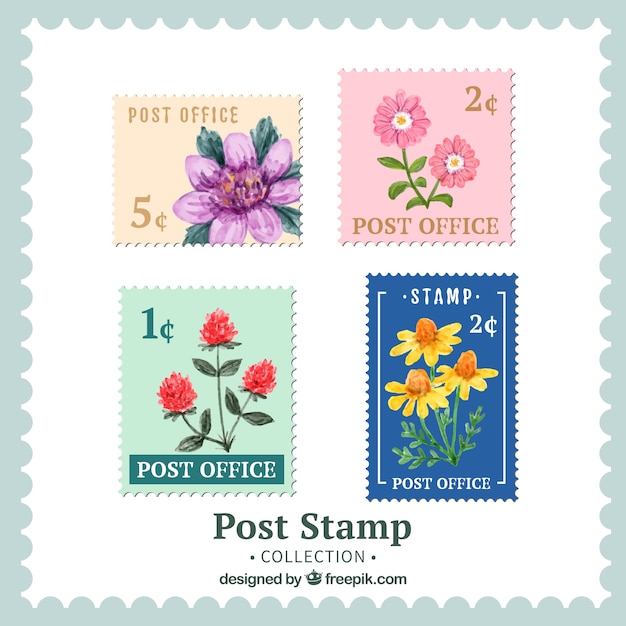 Free Vector  Cute floral stamps of countries