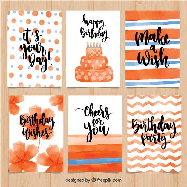 Pretty watercolor birthday cards in orange tones