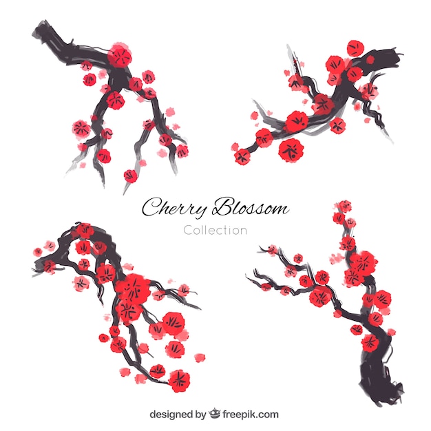 Pretty watercolor branches with cherry blossom