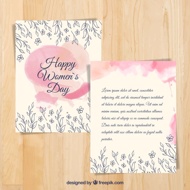 Pretty watercolor card with floral sketches of woman's day