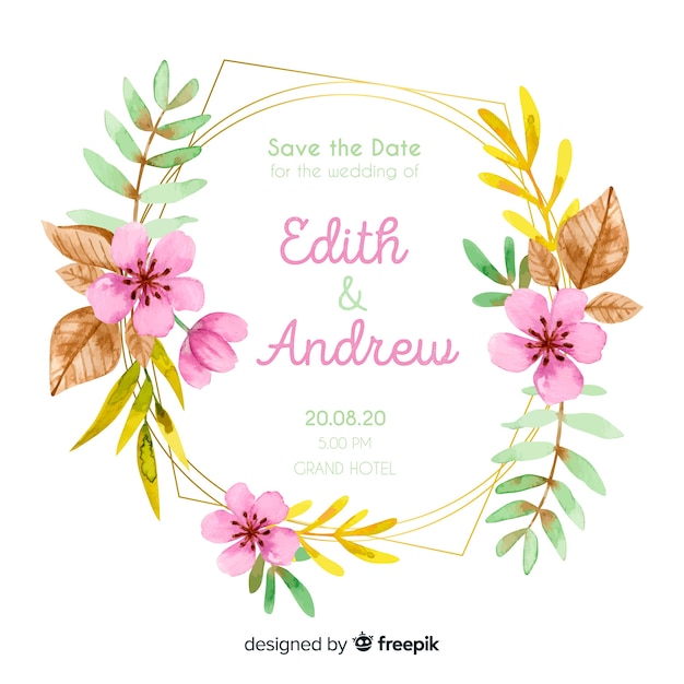 Pretty watercolor floral frame wedding card