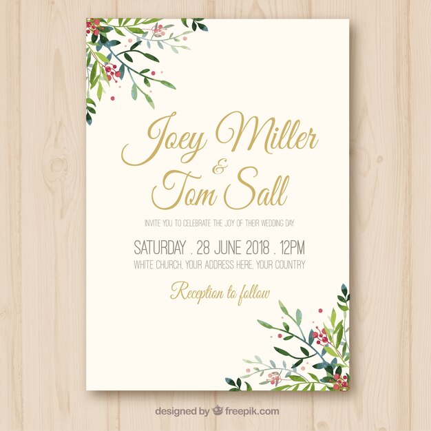 Pretty watercolor floral wedding invitation