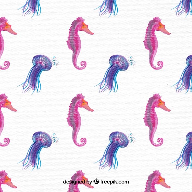Free Vector pretty watercolor seahorse background