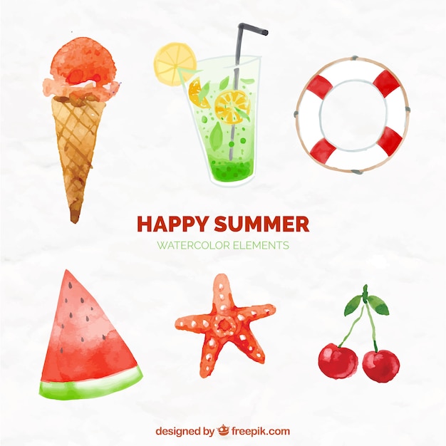 Pretty watercolor summer objects