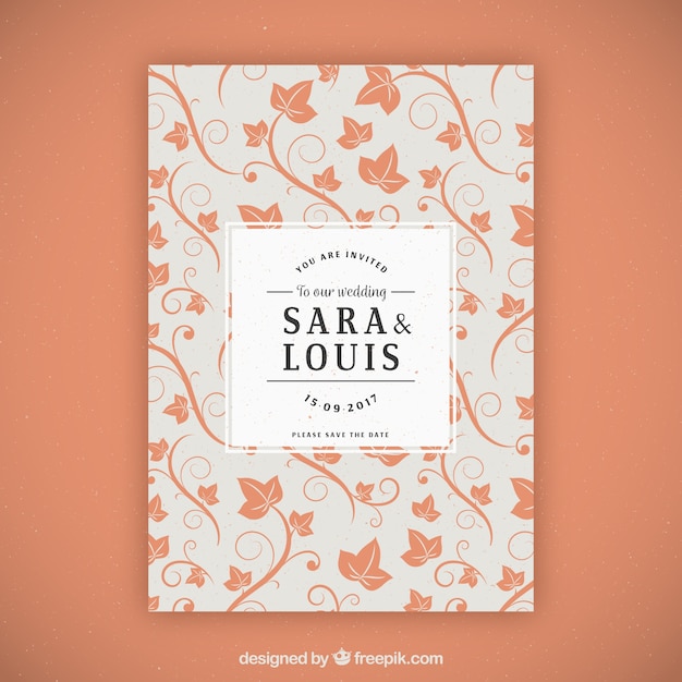 Free vector pretty wedding invitation with leaves