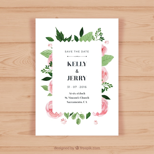 Pretty wedding invitation with pink flowers