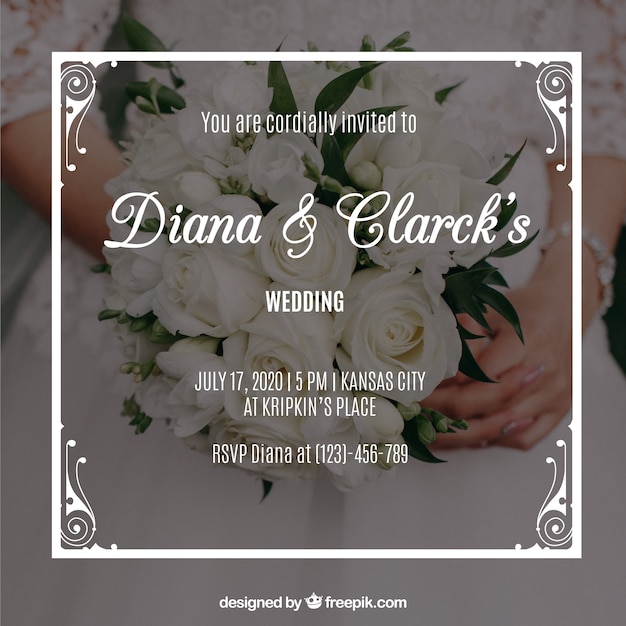 Free vector pretty wedding invitation with a white frame