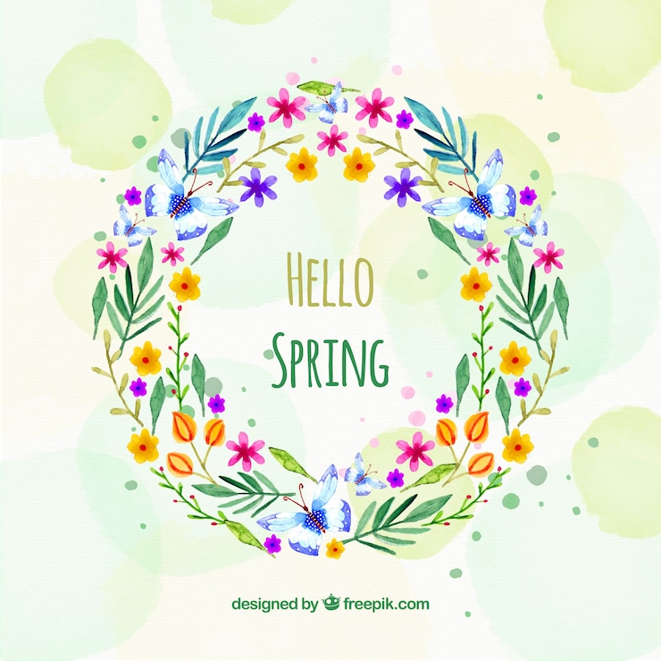 Free Vector pretty wreath of colorful watercolor flowers