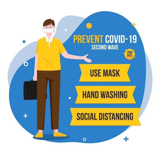 Free vector prevent the coronavirus second wave illustration