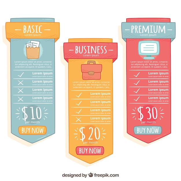 Free vector price banners with different plans