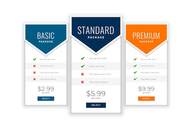 Price comparison template box table design