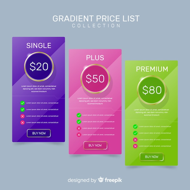 Free vector price list collectio