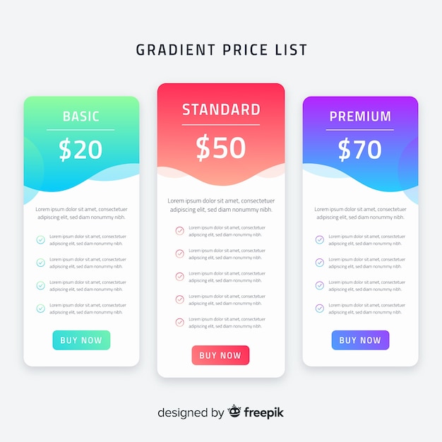 Free vector price list collection