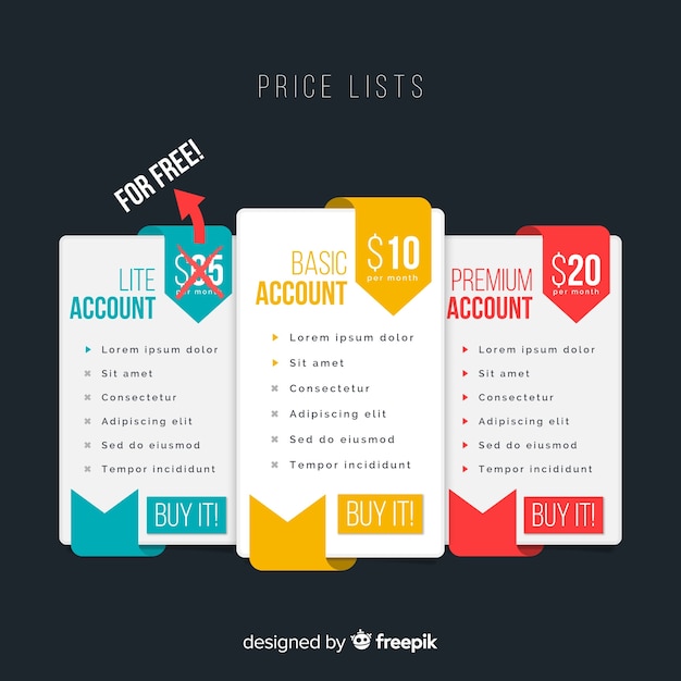 Free vector price list collection