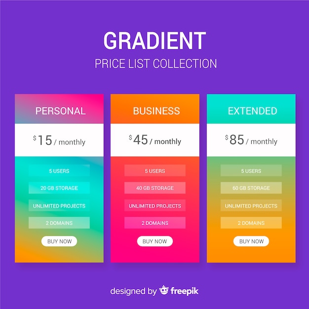 Free vector price list collection