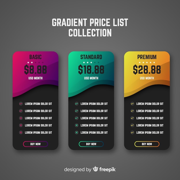 Free vector price list collection