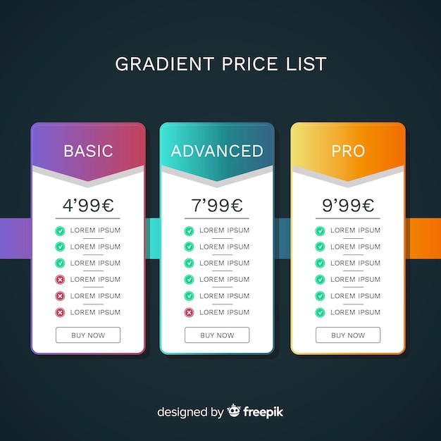 Free vector price list collection