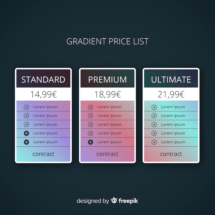Free Vector price list collection
