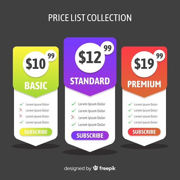 Free vector price list collection