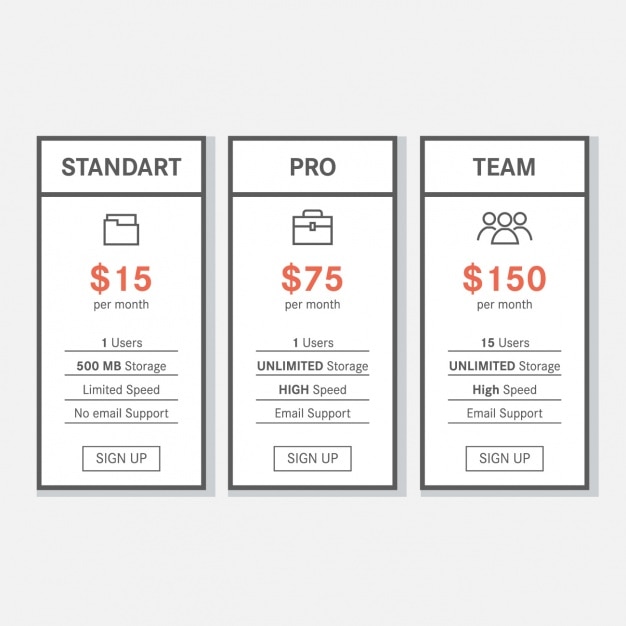 Price table template design