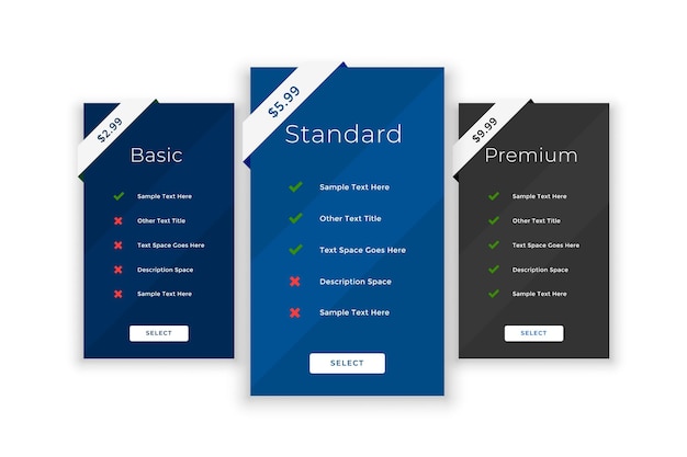 Free vector pricing purchase comparison table template