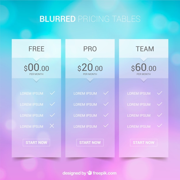 Pricing table pack