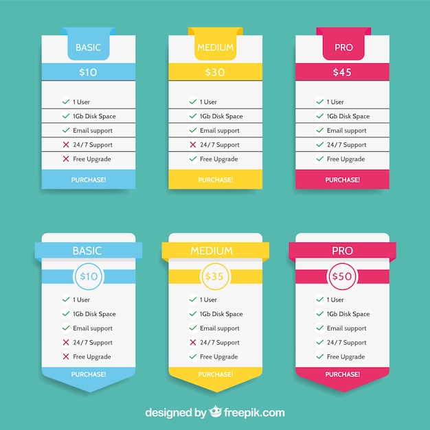 Pricing table pack