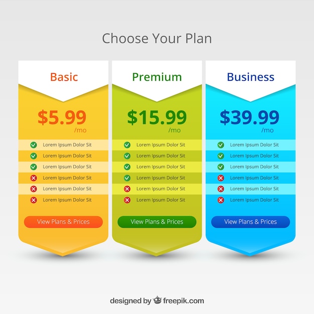 Free vector pricing table pack