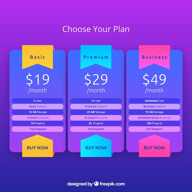 Pricing table pack