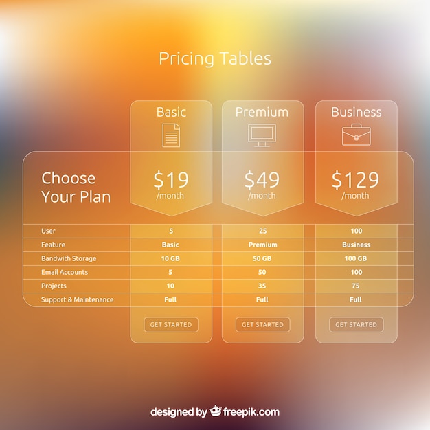 Pricing table pack