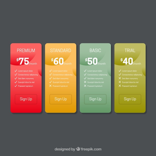 Free vector pricing table pack