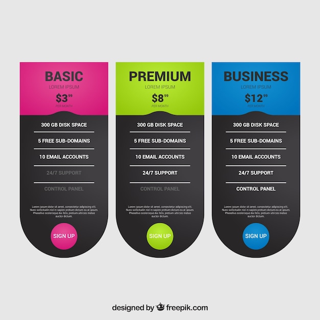 Free vector pricing table pack