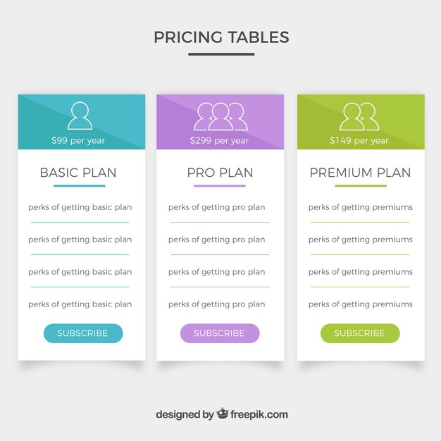 Free vector pricing table pack