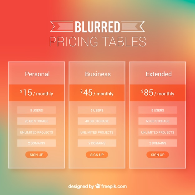 Free vector pricing table pack