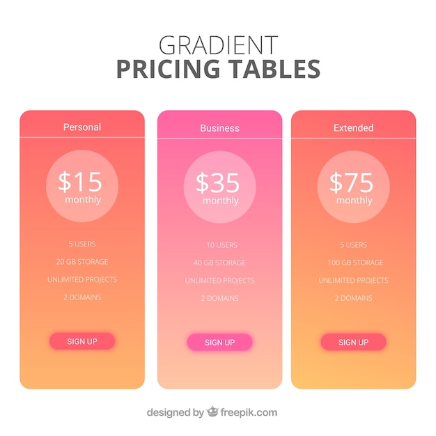 Free vector pricing table pack