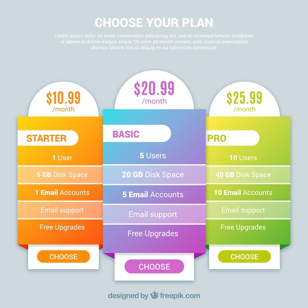 Pricing table pack