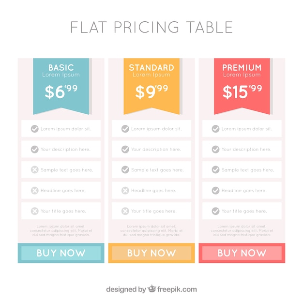 Бесплатное векторное изображение Набор таблицы цен