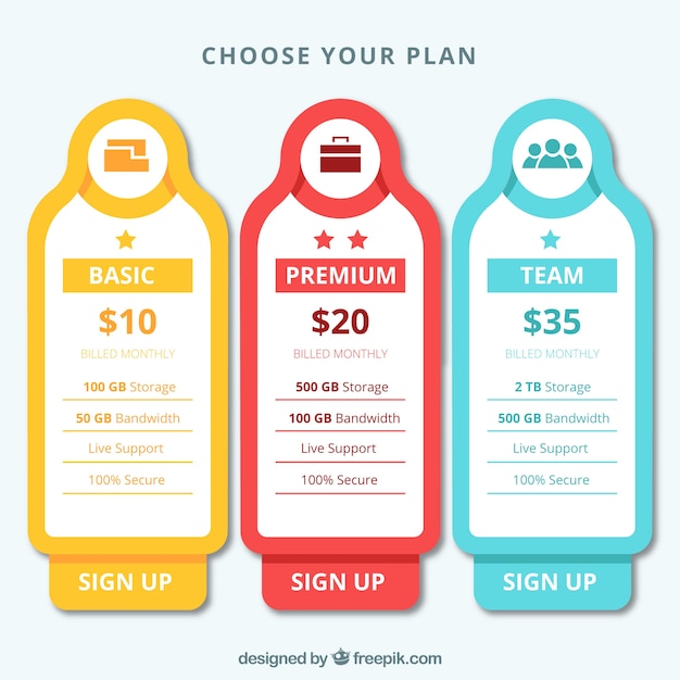 Free vector pricing table set