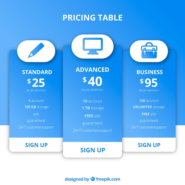 Free vector pricing table set