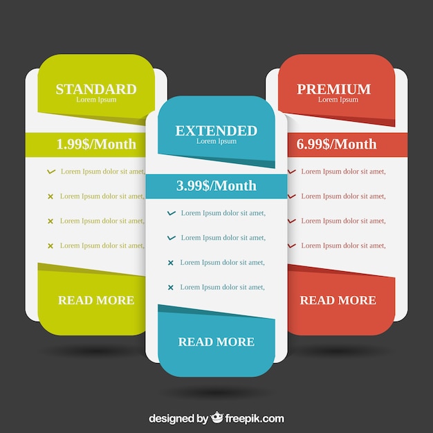 Free vector pricing table set