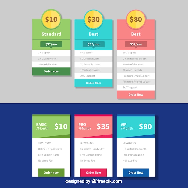 Free vector pricing table set