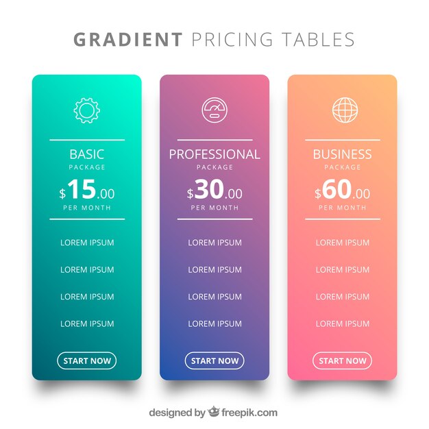 Pricing table set