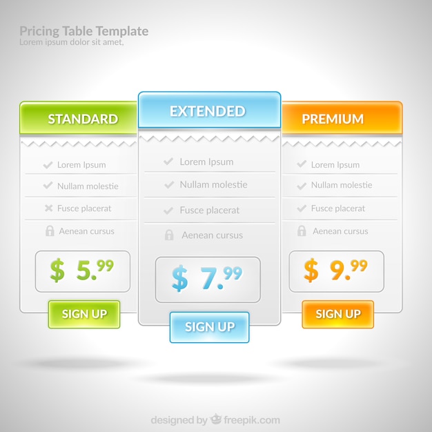 Pricing table template